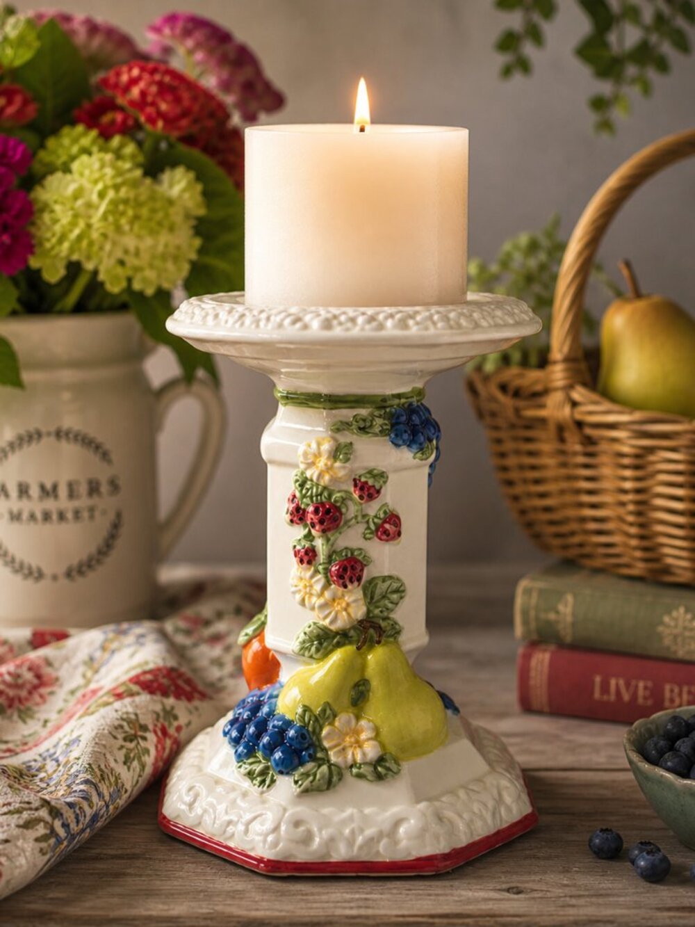 Avon Sweet Country Harvest Pedestal Stand Fruit Floral Cottagecore Farmhouse Dec